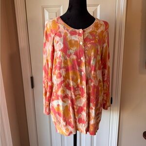 Talbots Pink, Orange, Beige & White Button Down Sweater NWT